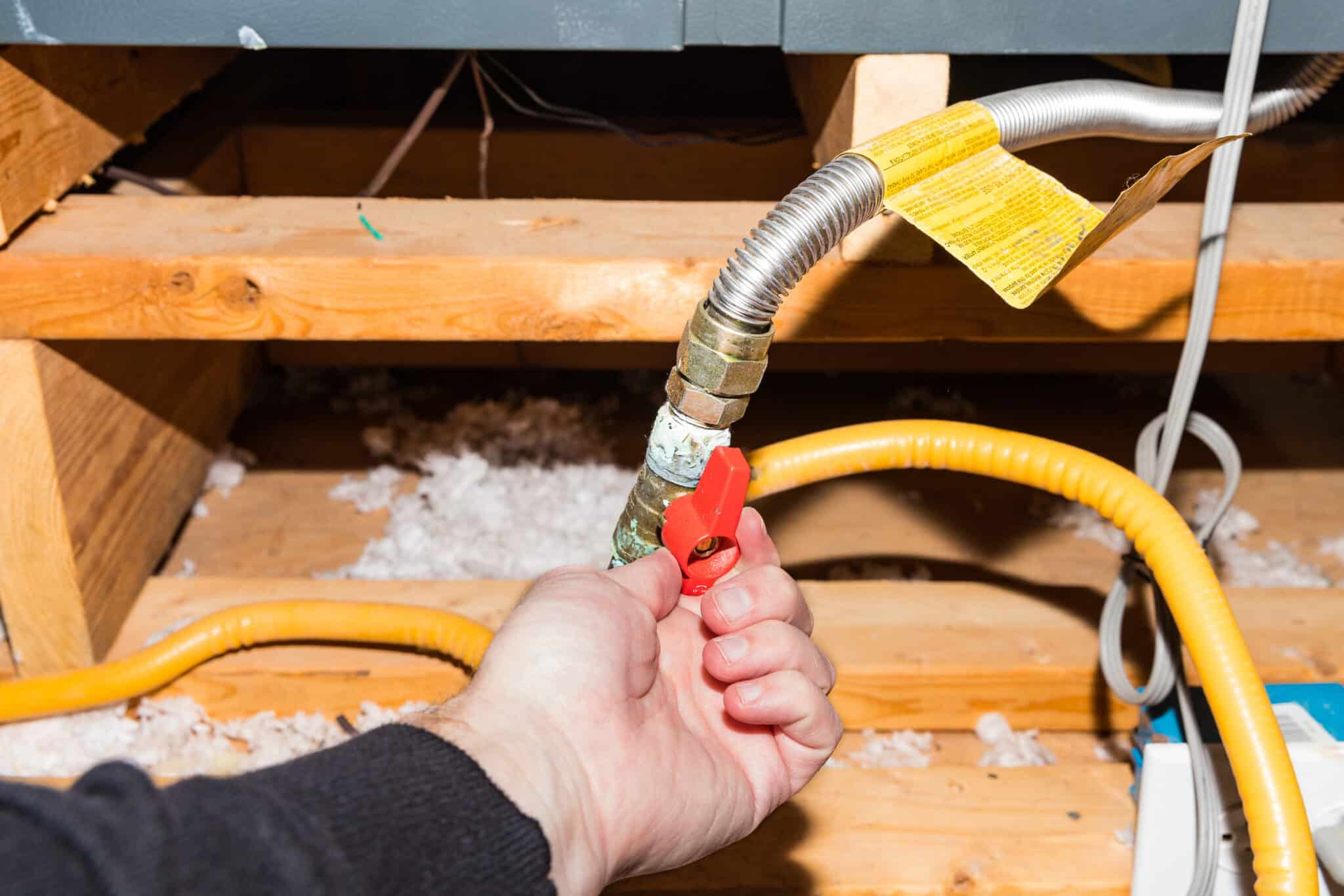 Hand turning safety valve for a natural gas line in a home, Gas Line Safety.