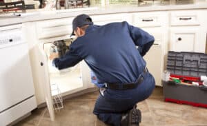 Professional plumber demonstrating garbage disposal repair steps every homeowner can follow.